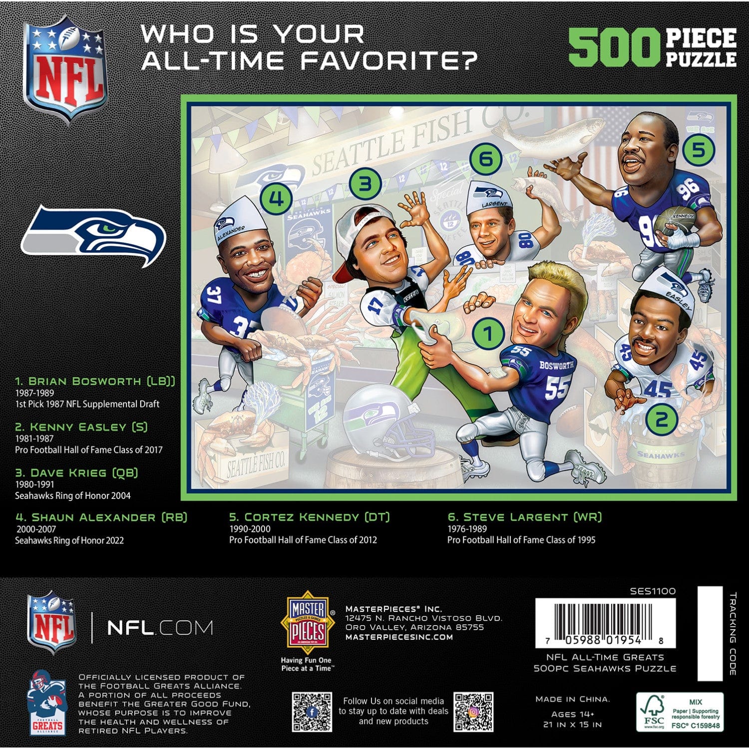 Seattle Seahawks - All Time Greats 500 Piece Jigsaw Puzzle - Image 3
