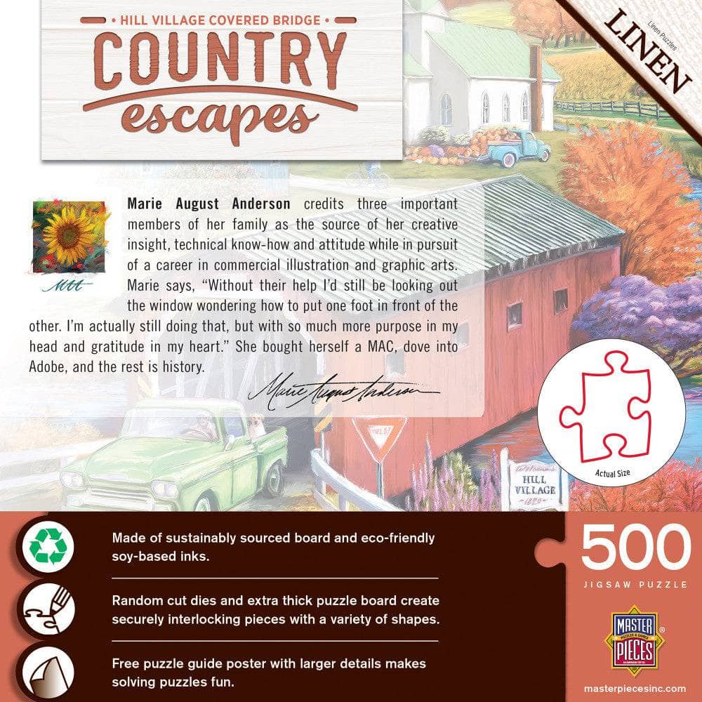 Country Escapes - Hill Village Covered Bridge 500 Piece Jigsaw Puzzle - Image 3