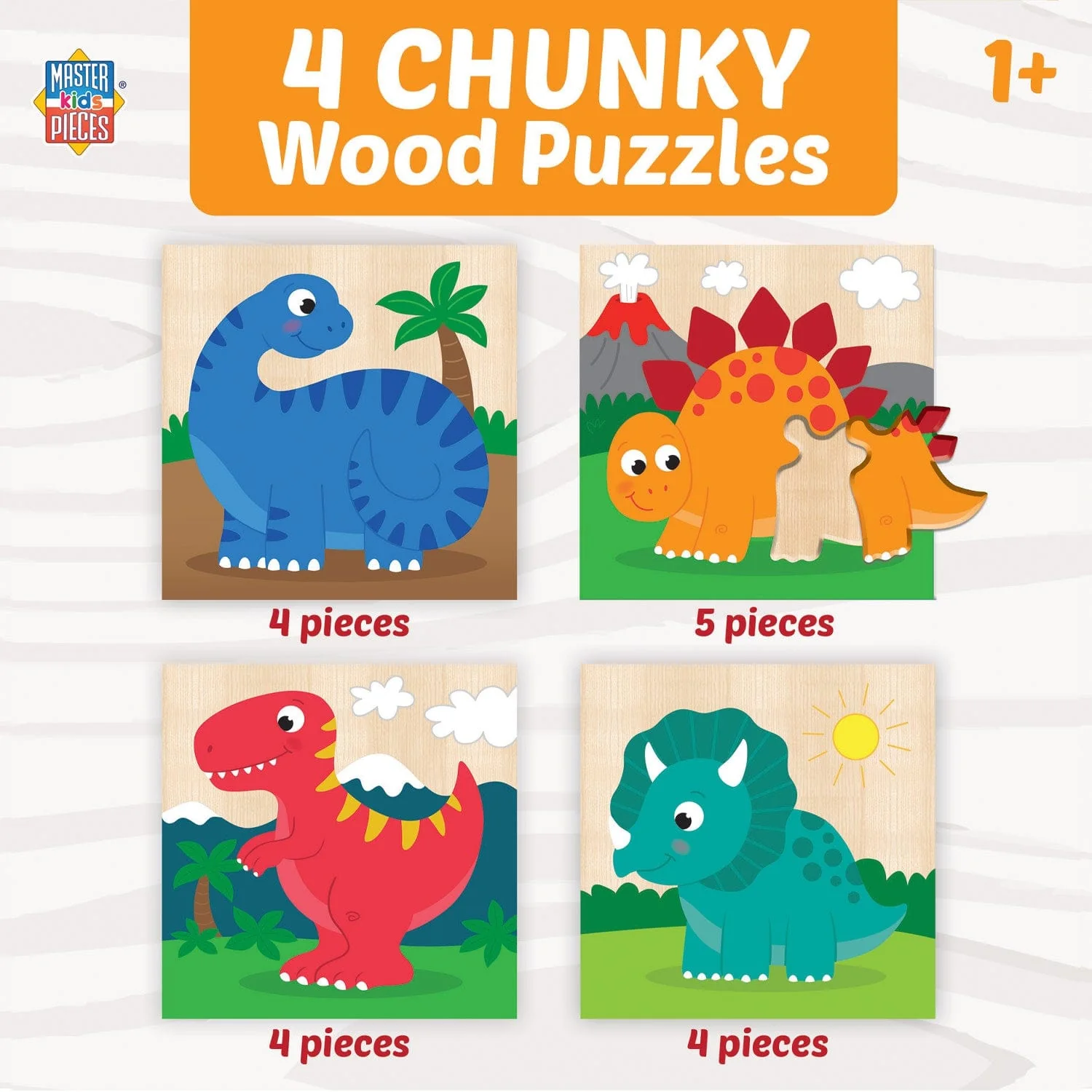 Dinosaurs Chunky Wood Puzzles - Kids 4 Pack - Image 7